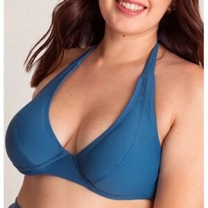 Shapermint Essentials Full Coverage Halter Bikini Top Ocean Blue XL NWT